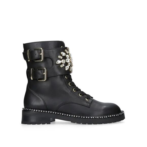 KURT GEIGER LONDON Black Genuine Leather Embellished Combat Boots 7 - Picture 6 of 6